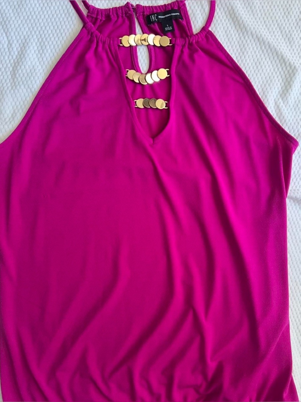 INC International Concepts Fuchsia Halter Camisole with Gold Disc Accents